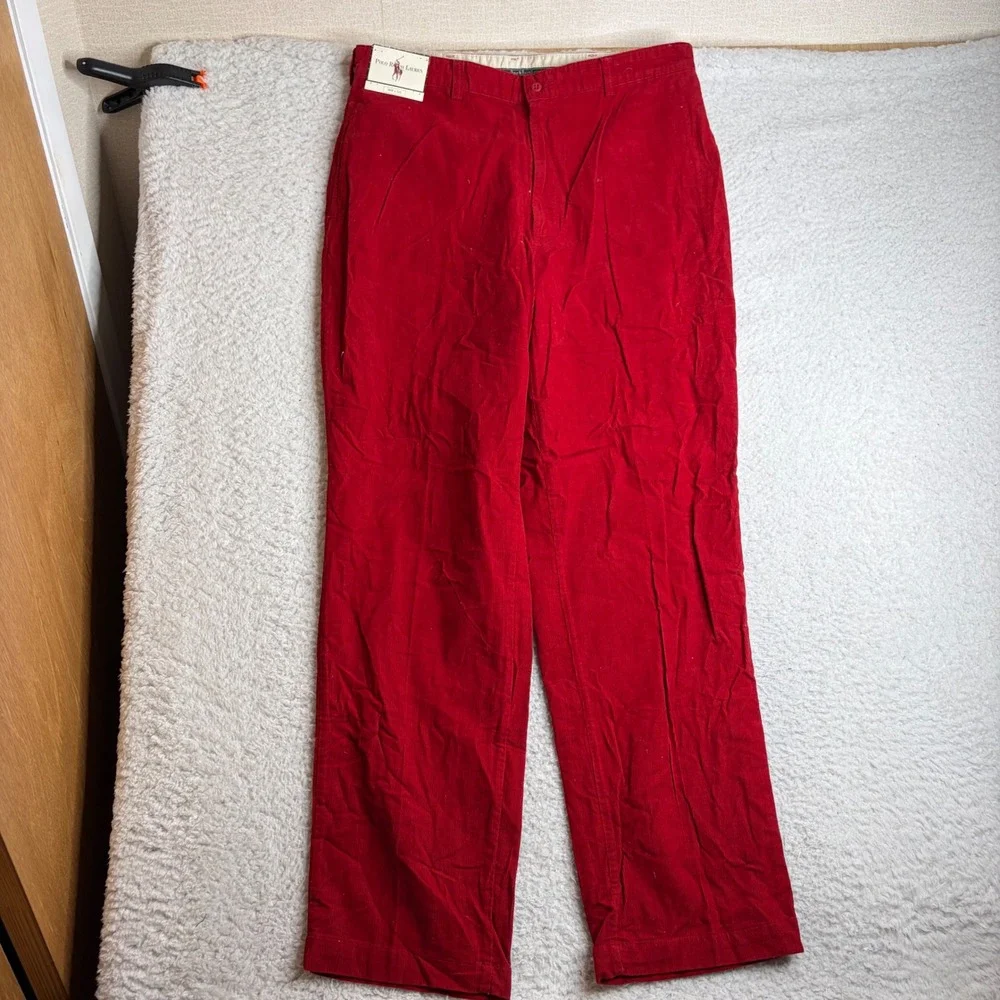 NEW Polo Ralph Lauren Gordon Pant Red Corduroy Relaxed Fit Made USA 36x32(34x32)